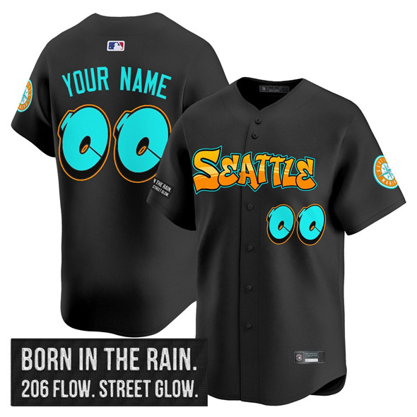Men's Seattle Mariners Active Player Custom Black 2025 'Graffiti Emerald Drop Edition' Vapor Premier Limited Stitched Jersey